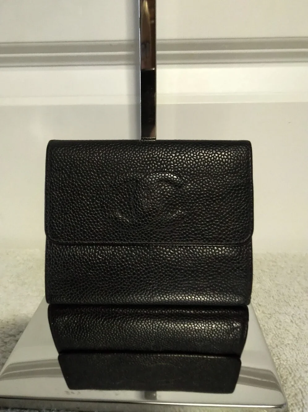Authentic CHANEL Vintage Black Caviar Leather Wallet